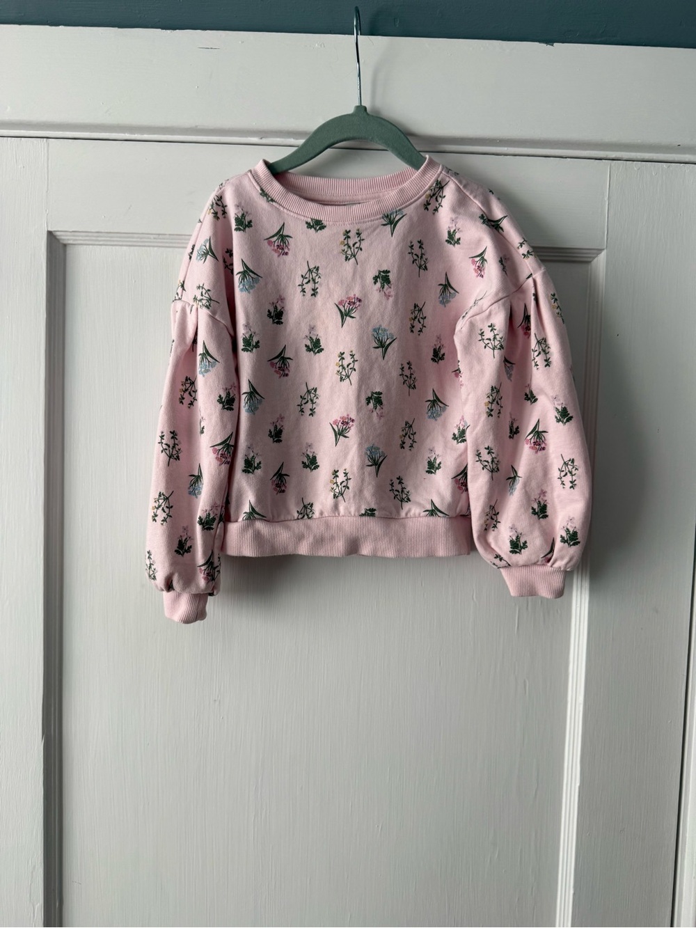Janie and Jack Pale Pink Floral Puff‑Sleeve Sweatshirt